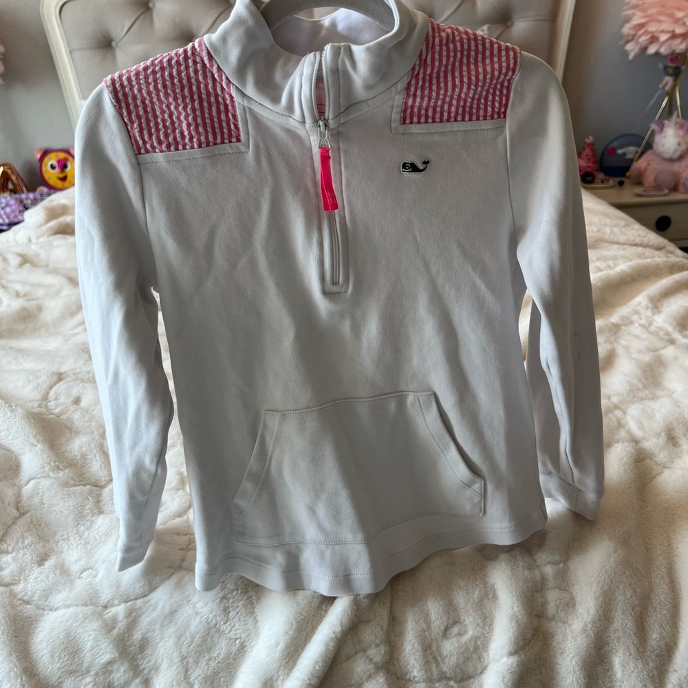Kids Vineyard Vines White and Pink Quarter-Zip Pullover